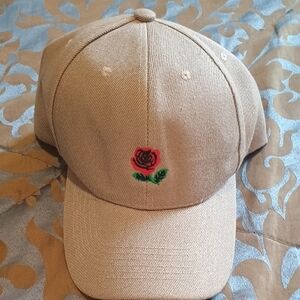 Embroidered Rose Tan Cap